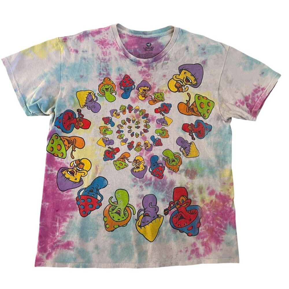Liquid Blue Psychedelic Mushroom Spiral Tie Dye T Shirt Large Boho Rave Festival